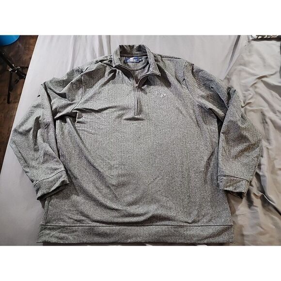 Vineyard Vines Sweatshirt 2XL XXL Grey Herringbone 1/4 Zip Pullover Stretch Mens - Picture 1 of 8